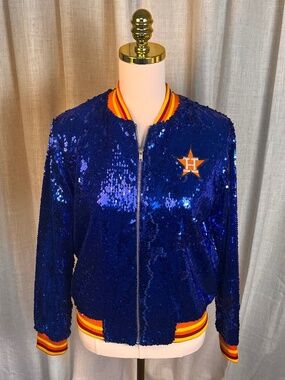 Houston Astros Sequin Team Jacket - Blue & Orange - Sz Small